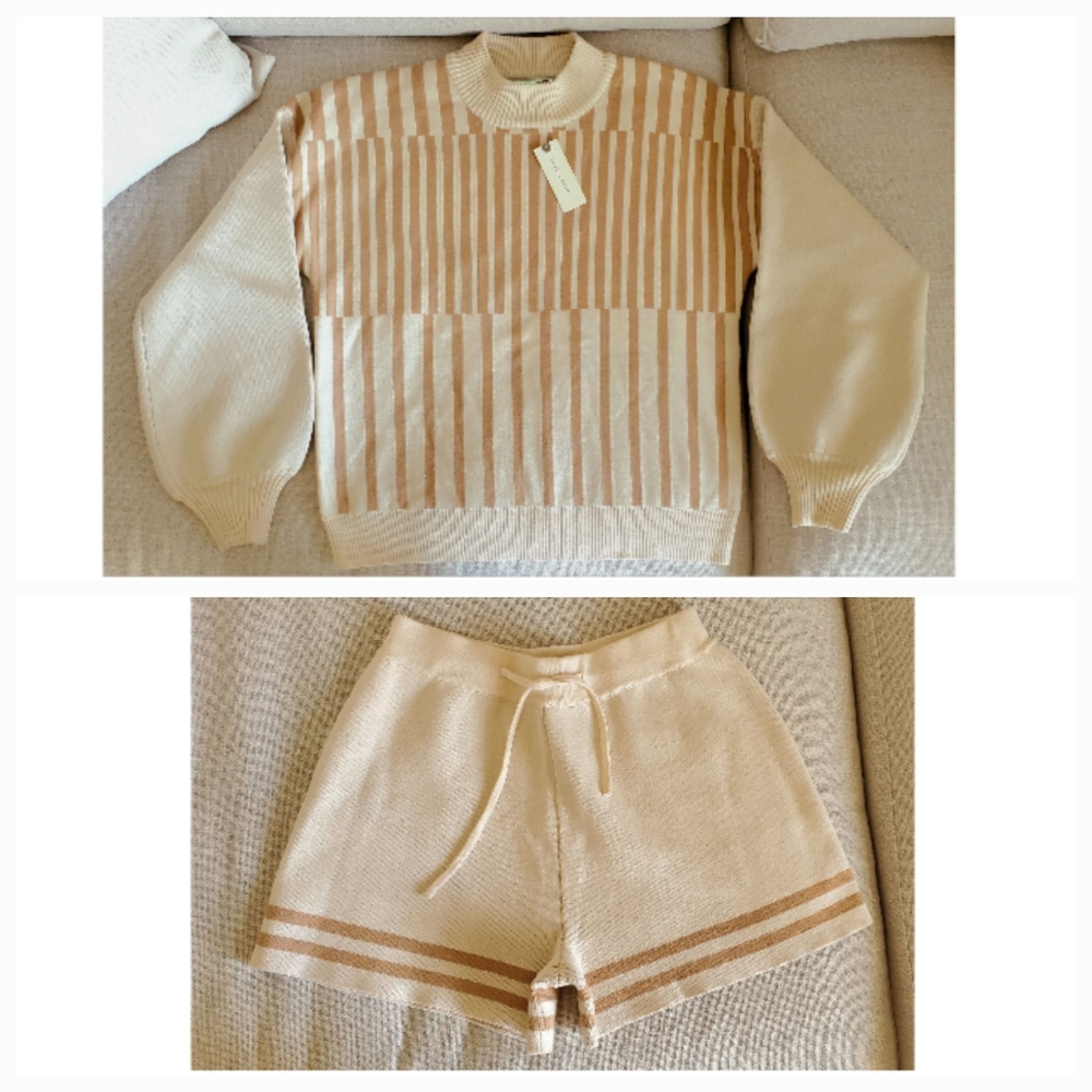 Neutral Stripe Knit Lounge Set